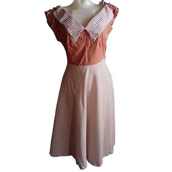 Women's sz 8 Vintage Dress 50's Fashion Frocks Checkered Country Party Dress - Picture 1 of 10